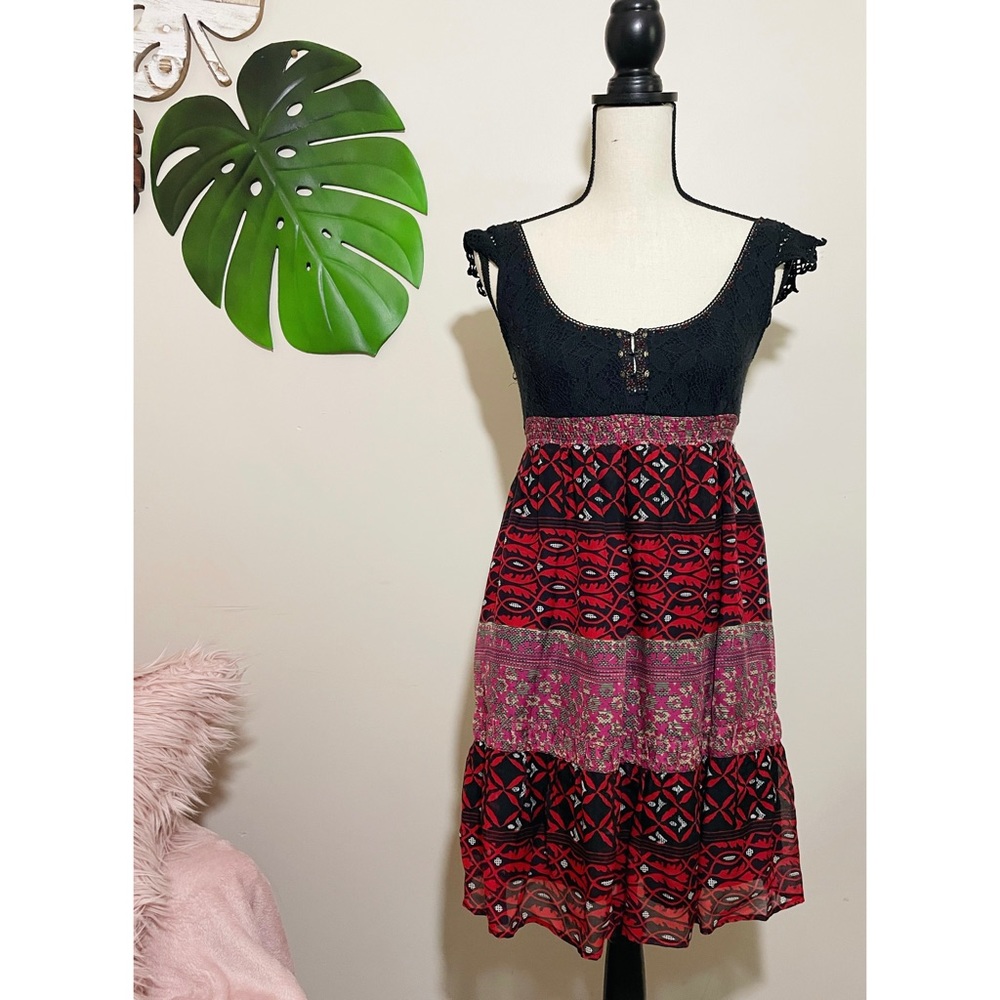 Free People Beaded Crochet Cap Sleeve Mini Dress